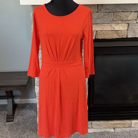 Talbots Petites Red Dress Sz Small Fit & Flare Knit Ruched Dress Casual SP - Picture 1 of 4